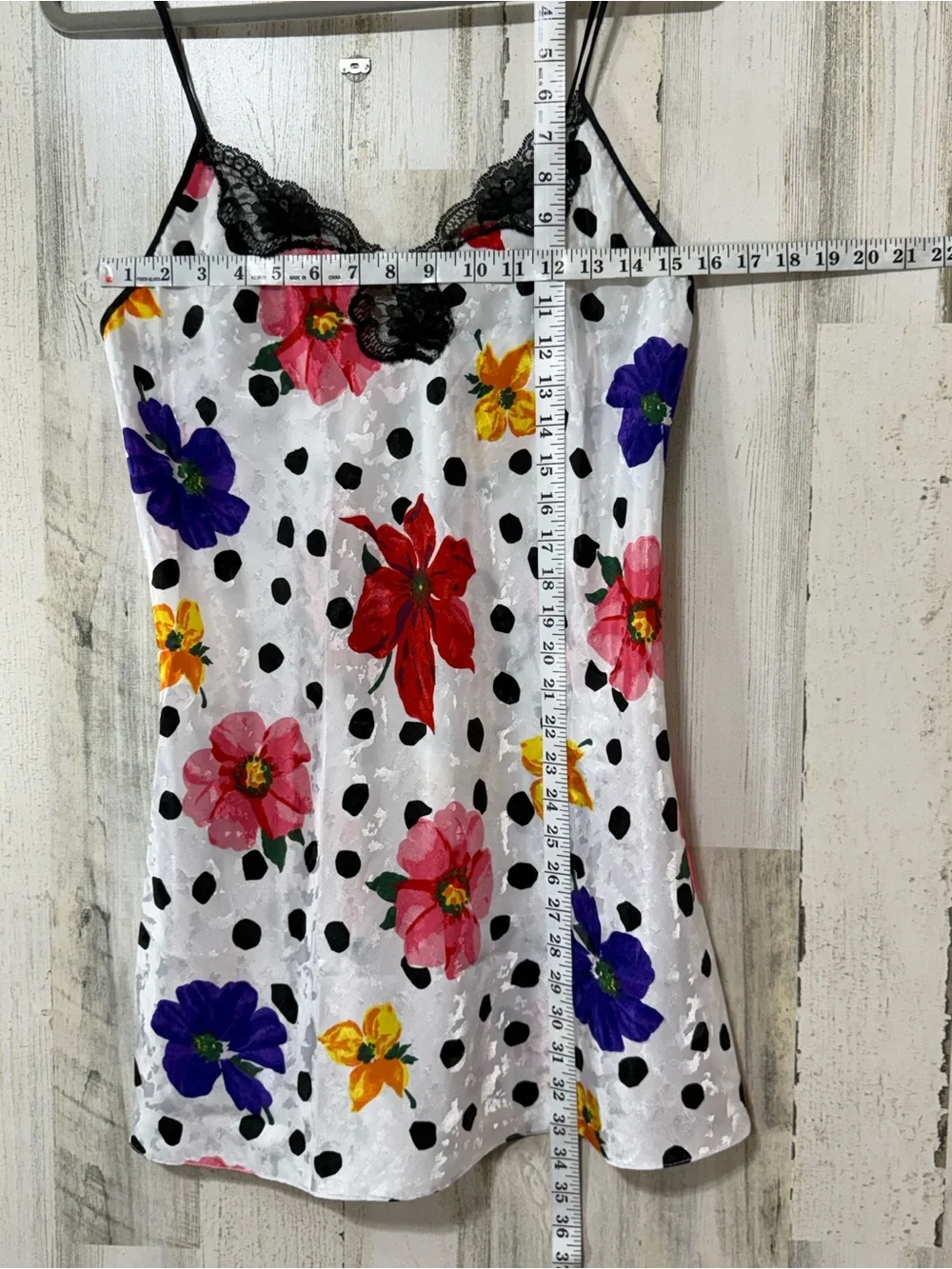 Floral Polka Dot Satin Chemise & Robe Set - White with Multicolor Flowers